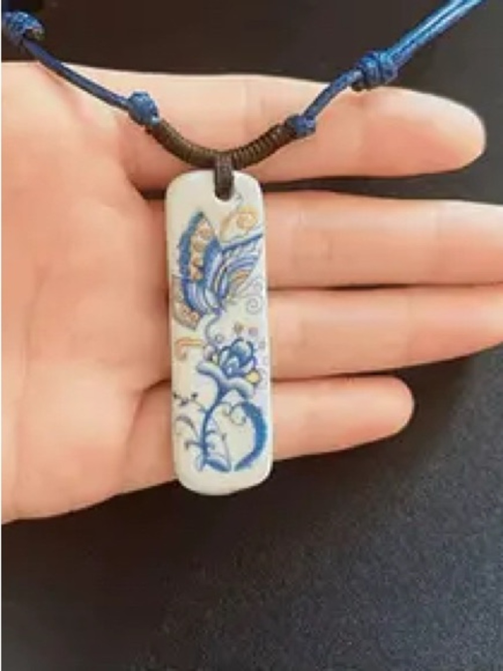 Blue Floral Porcelain Pendant Necklace - Women Jewelry